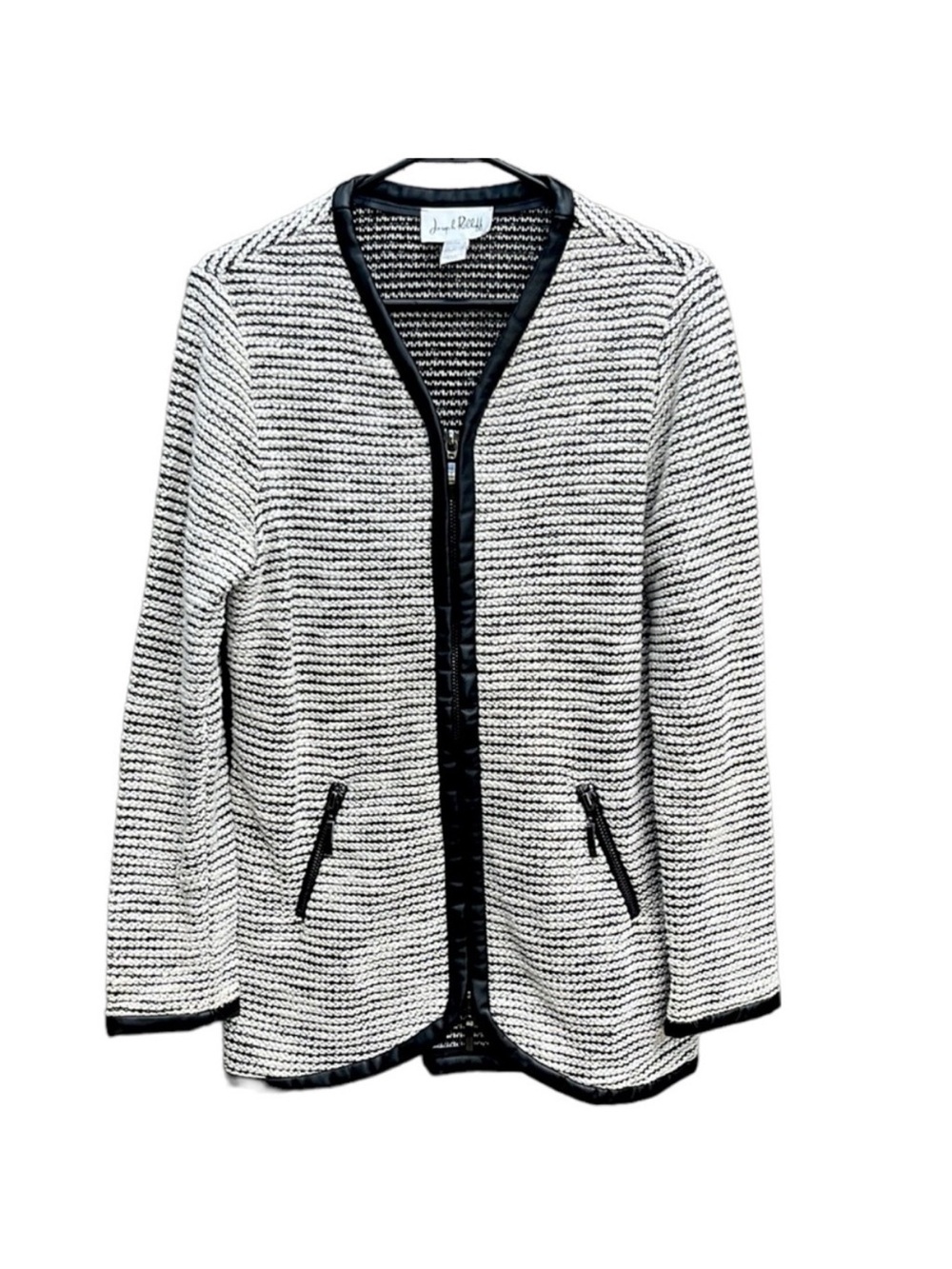 Joseph Ribkoff Faux Leather Trimmed Zip Front Jacket Top Size 12